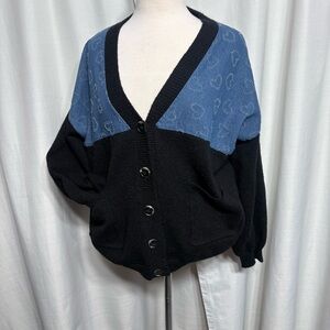 Papa| Black Knit Cardigan Boho / Eccentric | Cutesy Embroidered  Coastal Grandma